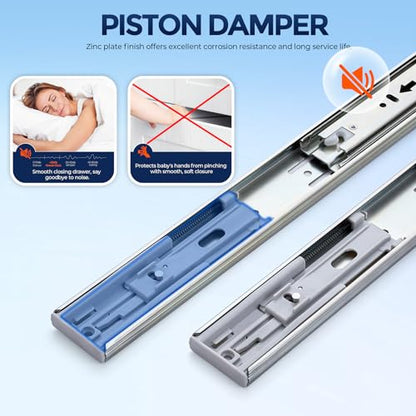 10 Pairs Soft Close Heavy Duty Metal Ball Bearing Full Extension Dresser Drawer Slides - 22 Inches, Side Mount, Silver - size: 22 Inch