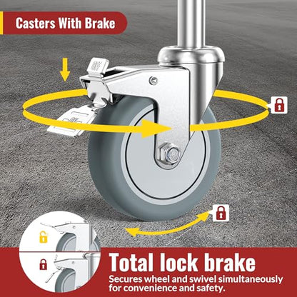 HOLKIE Stem Caster Wheels 4 inch Locking Casters Set of 4, 7/16-Inch Stem Diameter Swivel Castor Heavy Duty TPR Rubber Replacement Castors for Cart, Stool, Mop Bucket, Grill, Shop Vac - style: 4 inch-205LBS (With Brake)