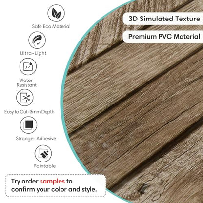 Commomy Faux Wood 3D Peel and Stick - 12 pcs of 22.8" x 11.8" Thin UrltraLight PVC Wall Covering Stickers Shiplap Textured Printable for Kitchen,Bedroom, Living Room,TV Background（Covers 22.48 sq.ft） - color: Large Wood-B
