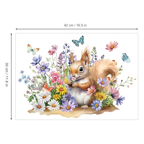 Joeyan Animal and Flower Rub On Transfers for Furniture and Crafts, 2 Large Design Sheets 12''x18'', DIY Home Decal on Wood Glass Metal Canvas Porcelain Paper Plastic, Squirrels in Flower Cluster - style: Squirrel