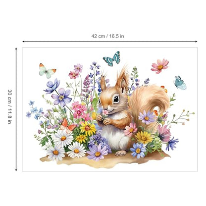 Joeyan Animal and Flower Rub On Transfers for Furniture and Crafts, 2 Large Design Sheets 12''x18'', DIY Home Decal on Wood Glass Metal Canvas Porcelain Paper Plastic, Squirrels in Flower Cluster - style: Squirrel