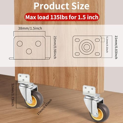 HOD Side Mount Casters, 1.5 Inch L-Shaped Small Caster Wheels Set of 4, Furniture Casters 360° Swivel Wheels for Furniture, Table, Baby Bed, Carts Trolley, Cabinet, Loading Capacity 135Lbs - style: 1.5-inch Swivel