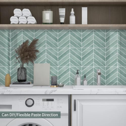 10 Sheets Thicker Herringbone Peel and Stick Backsplash(Blue,12.6”x9.9”) - color: Blue
