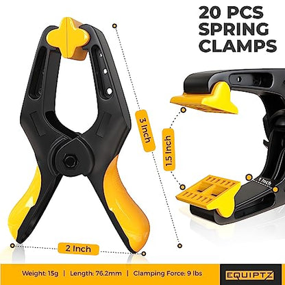 EQUIPTZ Spring Clamps 3 inch - 20 Pack Clamps for Backdrop Stand, Tarps, Crafts & Pool Cover with 1.5 Inch Mouth Opening - Small Clamps for Photography Studio with Non-Detachable Jaw Pads - size: 3" Pack of 20