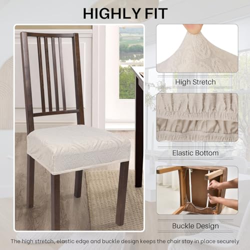 SearchI Water Repellent Dining Chair Seat Covers Set of 4, Cream Flower - color: Cream Flower Jacquard