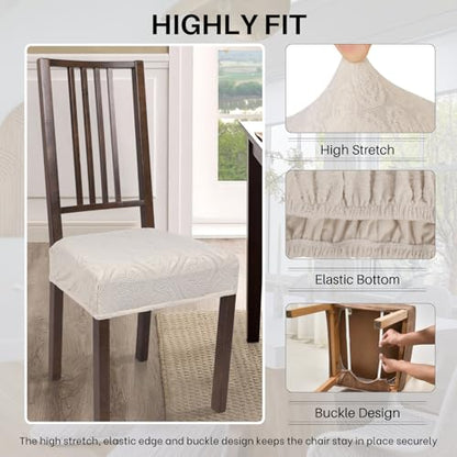 SearchI Water Repellent Dining Chair Seat Covers Set of 4, Cream Flower - color: Cream Flower Jacquard