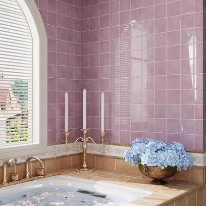 CRE8TIVE 16 Sheets Peel and Stick Tiles Backsplash, 12"x12" Backsplash Tile for Kitchen Peel and Stick, Adhesive Waterproof Tile Stickers for Bathroom, Laundry Room, Shower Walls (Pastel Pink Square) - size: 12"x12" (16-Sheets)