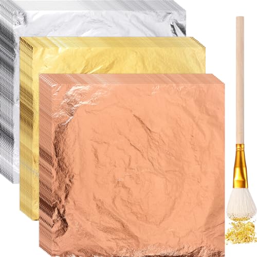 Cunhill 150pcs Silver Leaf Sheets with Gilding Brush(Mix Color) - color: Mix Color