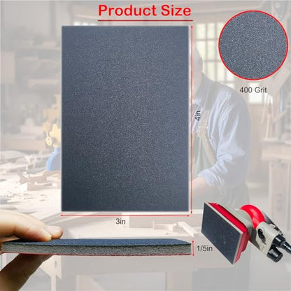 20 PCS 3 x 4 Inch 400 Grit Sanding Sponge, Hook-and-Loop Backing Sander Sponges Pads, Soft Foam Hand Sander Block Wet Dry Sandpaper for Model Drywall Metal Wood Furniture Polishing - style: 400 Grit