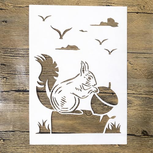 TIAMECH A4 Reusable Squirrel Acorn Stencil for Painting - color: Squirrel Acorn