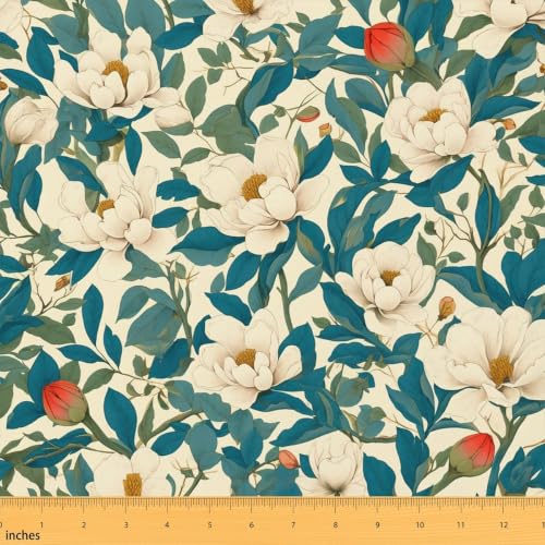 Erosebridal Vintage Floral Leaves Upholstery Fabric Garden Botanical - color: Blue Red, size: 1 Yard