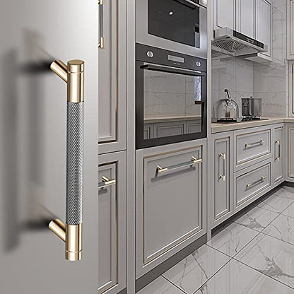 12 Pack 3 Inch 76 mm Knurled Cabinet Handles Cabinet Pulls Aluminum Handles Knurled Drawer Pulls Gold and Grey Oxidation Finish with Diamond Pattern 4" Length (3" Hole Center) - color: Gold Grey, size: 3 Inch