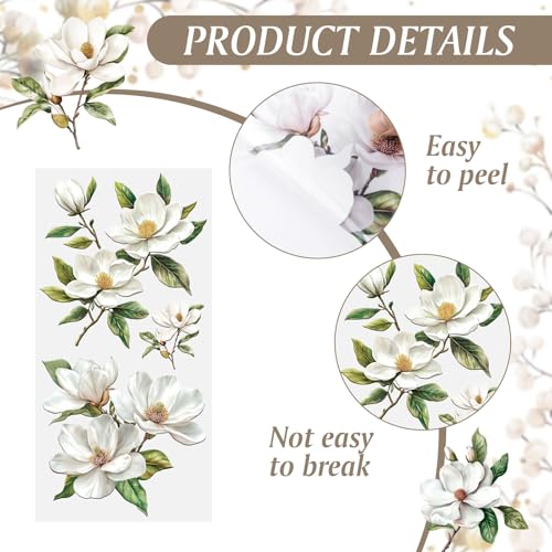 Magnolia Rub on Transfers Stickers, 3PCS Magnolia Flower Branch Furniture Transfers Stickers Decals for Bedroom Bedside Table Bookcase Wardrobe Desk Drawer Dresser - color: White Magnolia