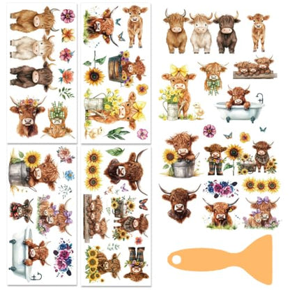 4 Sheets Highland Cow Rub on Transfers for Furniture Crafts 6x12 - color: Highland Cattle