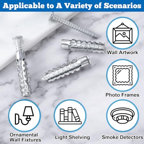 80 Pcs M6 Tree Shaped Steel Hollow Wall Anchor with Screws, Loose Hinge Hole Repair Kits, Metal Expansion Screws for Concrete, Drywall Anchors, Drywall Anchor Kit (0.24''×1.38'', Silver)