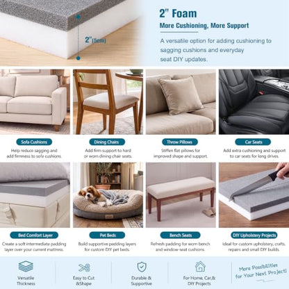 JOYWOO High Density Memory Foam Padding 72"x24"x2", Sofa Cushion & Chair Support Pad, Cut to Size Replacement for Thin Padding & DIY - size: 72x24x2"