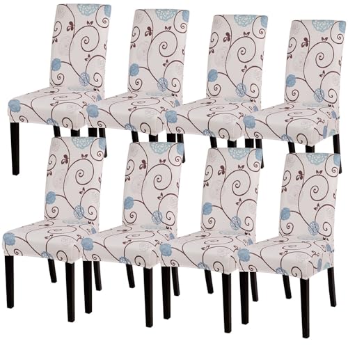 SearchI Dining Room Chair Covers Set of 8, Stretch Printed Parsons Chair Slipcovers Super Fit Spandex Removable Washable Kitchen Chair Protector Cover for Dining Room, Hotel, Ceremony (Ball Flower) - color: Ball Flower, size: Set of 8