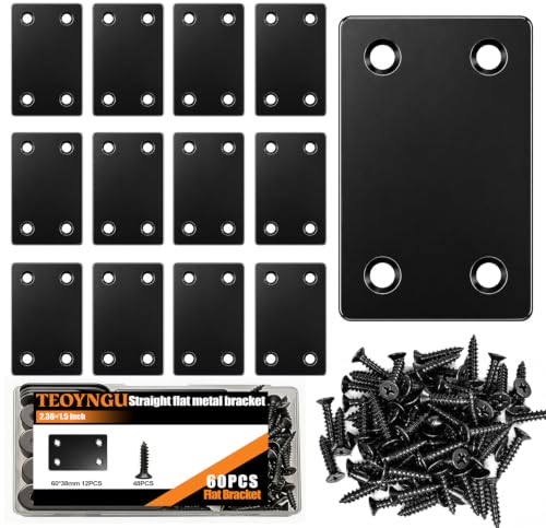 60PCS 2.36×1.5 Inch Flat Plate Straight Bracket, Flat Brace Bracket,Stainless Steel Metal Brace Bracket for Wood with 48PCS Screws - color: 60PCS