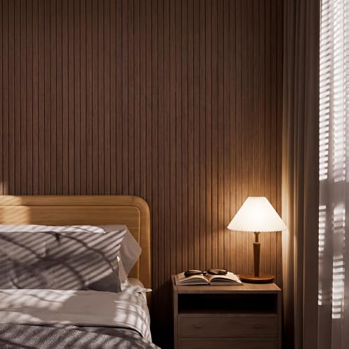 Geelin Peel and Stick PVC Wood Slat Wall Panel Decor 118" x 15.75", Walnut - color: Walnut