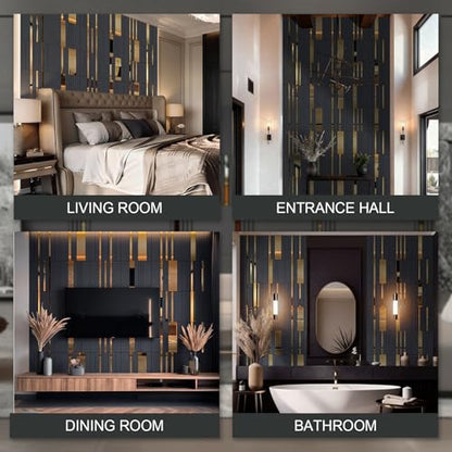 Geelin 4 Pack 3D Wall Panels Peel and Stick Fluted, Gray, Gold - color: Gray, Gold
