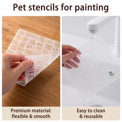16Pcs Stencils for Crafts Reusable Geometric Abstract Stencils for Painting