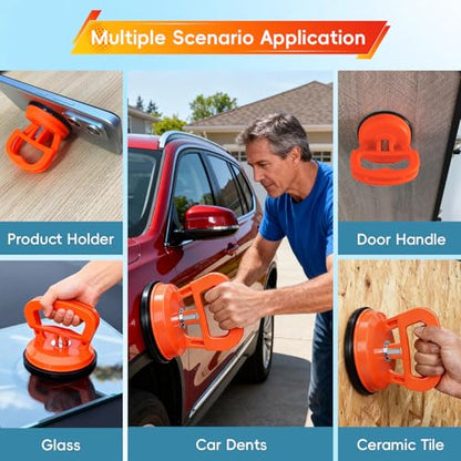 3 Pack Car Dent Puller, Suction Cup Dent Remover Tool Vehicle Body Repair Kit Handle Lifter for Car Body, Doors, Glass, Objects Moving and Tiles Lifting (3PCS Dent Puller with Gloves Cloth)