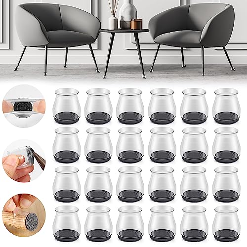 24PCS Upgraded Silicone Chair Leg Floor Protectors for Hardwood Floors, Furniture Sliders for Chair Legs, Felt Bottom Furniture Pads, Anti-Slip Round&Square Cap Covers to Scratch and Reduce Noise - color: Clear-24pcs, size: Universal Small(Fit:0.79"-1.18"