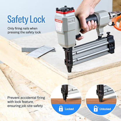 meite F50G Brad Nailer 18 Gauge 3/4-inch to 2-inch Pneumatic Tool with Trigger Safety for Woodworking Projects