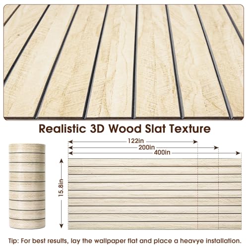 3D Peel and Stick Wall Panels PVC Grille Slat 197"x15.8" Self-Adhesive Wall Sticker Soundproof Paneling for Walls and Ceiling in Faux Herringbone Oak Texture - color: Herringbone Oak, size: 197"x15.8"