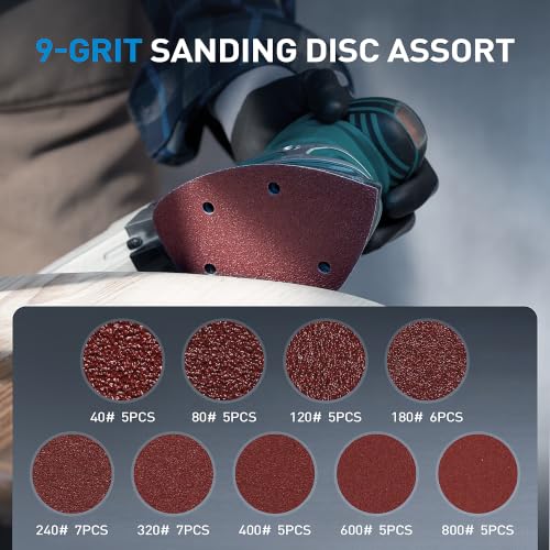 S SATC 50 PCS Mouse Sander Sandpaper Assortment 40 80 120 180 240 320 400 600 800 Grit Sanding Pads 5 Hole Hook and Loop Palm Sander Paper for Detail Mouse Sander - style: 50PCS 5 Hole Mouse Sandpaper