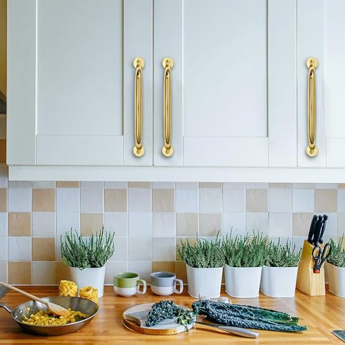 10 Pack 5 inch Hole Center Polished Brass Cabinet Pulls - Heavy Duty Solid Drawer Hardware Handles Kitchen Vanity Bathroom Handles - color: Polished Brass, size: 5"(128mm) Hole Center