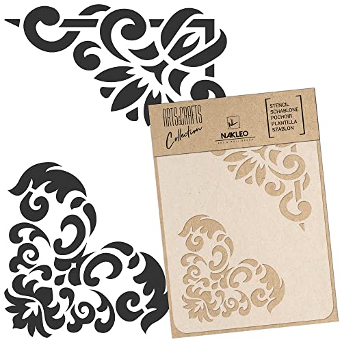 NAKLEO Painting Stencil for Crafts A5 5.9” x 8.3”, Corners Ornaments Borders Pattern, Reusable Plastic DIY & Scrapbooking Drawing Template, Decoupage Art Home Decor, Wall Wood Fabric Furniture - color: Corners Borders, size: A5