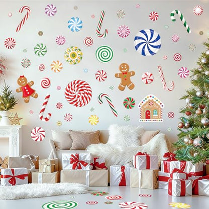 Christmas Candy Wall Decals, 8 Sheets 57 Pcs - color: Christmas Candy