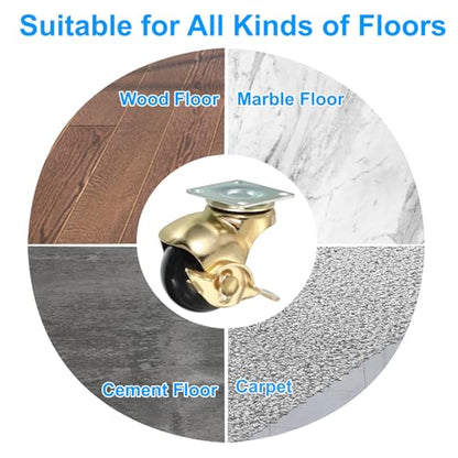 PATIKIL 1.5 Inch Ball Caster Wheels with Brake, 4 Pack 360° Rotating Swivel Top Plate Wheels 298 lbs Total Capacity Locking Caster with M4 Screws for Furniture Table Cabinet Gold - color: Gold, size: 1.5 Inch