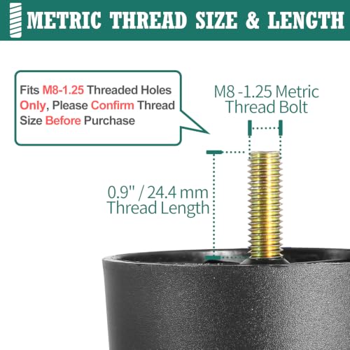 4pcs Plastic Furniture Legs 2.4" with T-Nuts, M8-1.25 Bolt, Widen - size: 2-3/8 Inch Widen, M8-1.25 Metric Thread Bolts