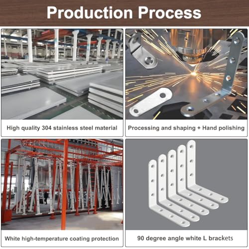 10 Pcs White L Bracket 4 Inch Heavy Duty Stainless Steel Corner Braces, 90 Degree Joint Right Angle Brackets for Wood, Floating Shelf, Cabinet, DIY Frame, with Screws - size: White 4in x 4in L-Shaped
