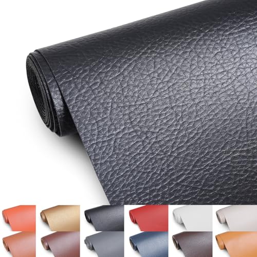 Faux Leather 0.7mm Upholstery Fabric by the Yard 55x72 Inch Black - color: Black, size: Pre Cut 2 Yard