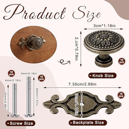 10 Pcs Antique Brass Cabinet Knobs Vintage Retro Drawer Knobs with Backplate Flower Shape Metal Dresser Pull Handles for Kitchen Cupboard Wardrobe Cabinet (Daisy) - style: Daisy