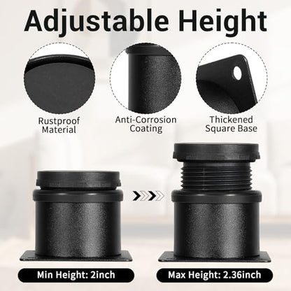 Set of 12 Stainless Steel Furniture Legs 2 Inch, Adjustable Round Cabinet Legs with Screws, Metal Replacement Leg for Cabinet Sofa Couch Shelves Table (Black)