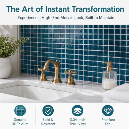 3D Mosaic Peel and Stick DIY Backsplash Tiles (24, Deep Ocean Teal) - color: Deep Ocean Teal