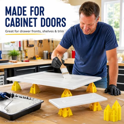 KATA 56PCS Painter's Pyramids Stands for Cabinet Doors & Woodworking - color: 56PC Paint Stands Yellow