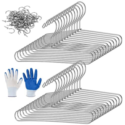 24 Pcs Cabinet Door Painting Hanger Kit, 14.57 Inch Paint Drying Rack Stand with 60 Pcs Zinc Plated Metal Screw-in Cup Hooks & Protective Gloves, Ideal for Woodworking DIY & Furniture Refinishing