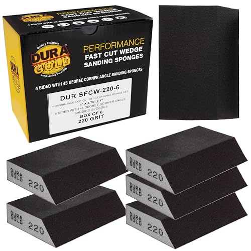 Dura-Gold 220 Grit 4-Sided Hand Sanding Block Sponges with Angled Edge, Box - style: 220 Grit