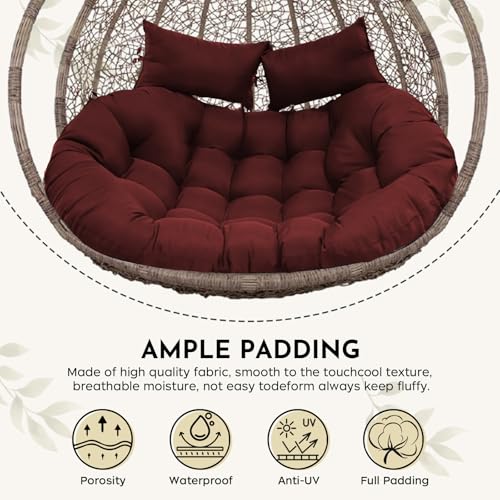Outdoor Double Egg Chair Cushion Replacement Waterproof Thickened Cotton Hanging Basket Egg Chair Cushion 55x35 Inch Universal Fit for Patio Wicker Swing Chair (Red) (Cushion ONLY) - color: Red
