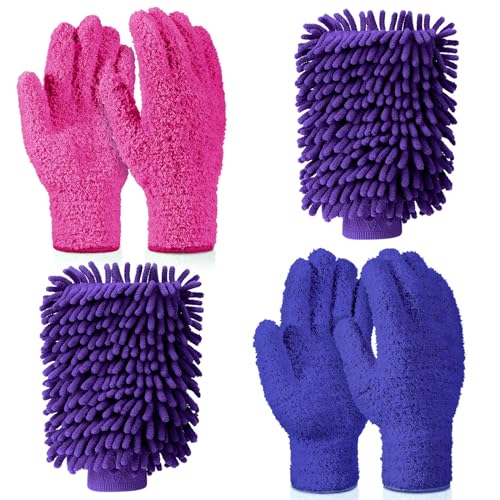 Potchen 6 Pcs Microfiber Dusting Mitt Glove for Plant - color: Purple, Rose Red