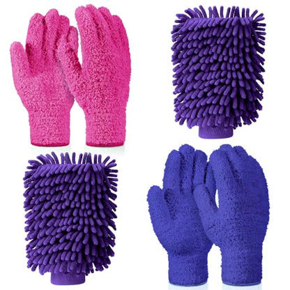 Potchen 6 Pcs Microfiber Dusting Mitt Glove for Plant - color: Purple, Rose Red