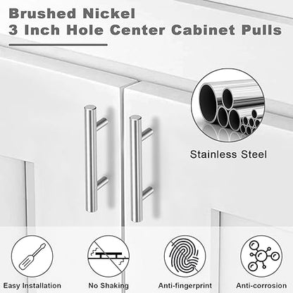 Estmoon 30 Pack Brushed Nickel Cabinet Handles 3 Inch Hole Center Drawer Pulls Stainless Steel Cabinet Pulls Silver Kitchen Handles Cabinet Hardware for Drawers, Cupboards - 5" Length, 3" Hole Center - color: Brushed Nickel