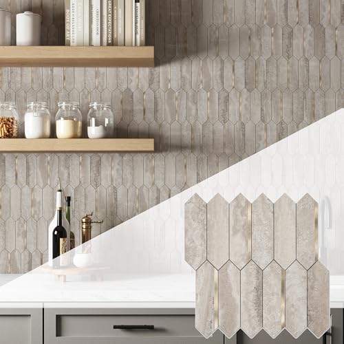 KASARO Peel and Stick Backsplash Long Hexagon Wall Tile, 10-Pieces, Beige - color: Beige