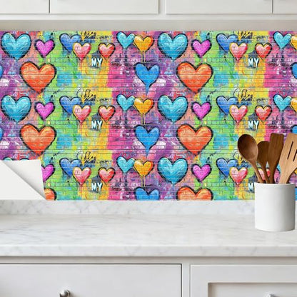 Wall Decal 78.7 x 15.7 in Heart Graffiti Peel and Stick - color: colorful0902