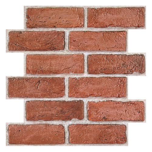 COMSTICKC 3D Faux Brick Wall Panels Peel and Stick, 10 Pcs 11.8" x 11.8" - color: Vintage Red Brick-1